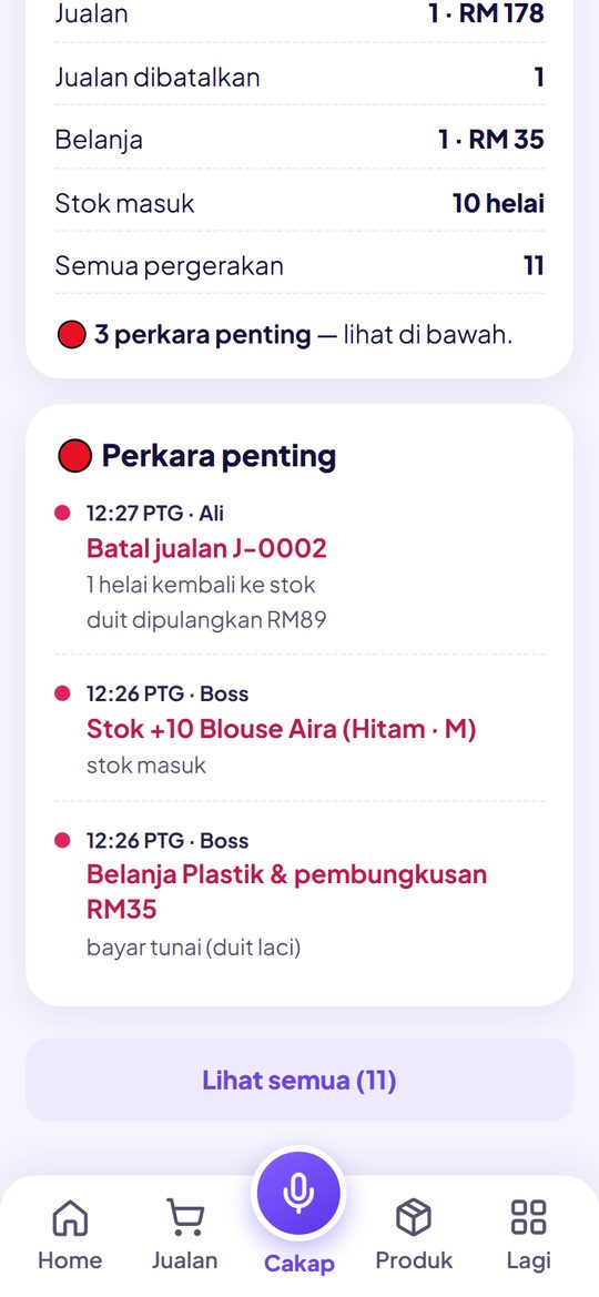 Log aktiviti: perkara penting hari ini