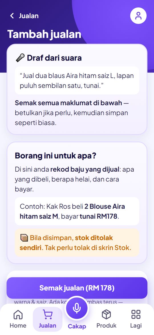 Borang jualan terisi dari suara