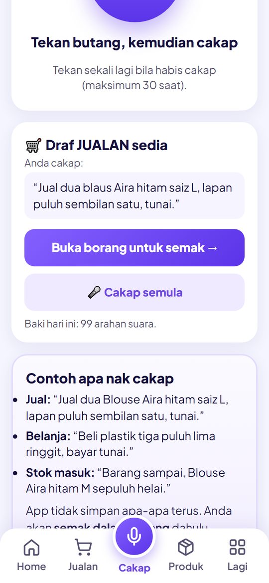 Cakap: draf jualan sedia