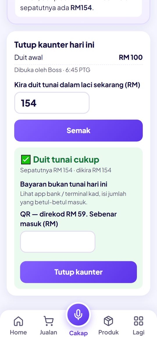 Tutup kaunter: Duit tunai cukup, sepatutnya RM154