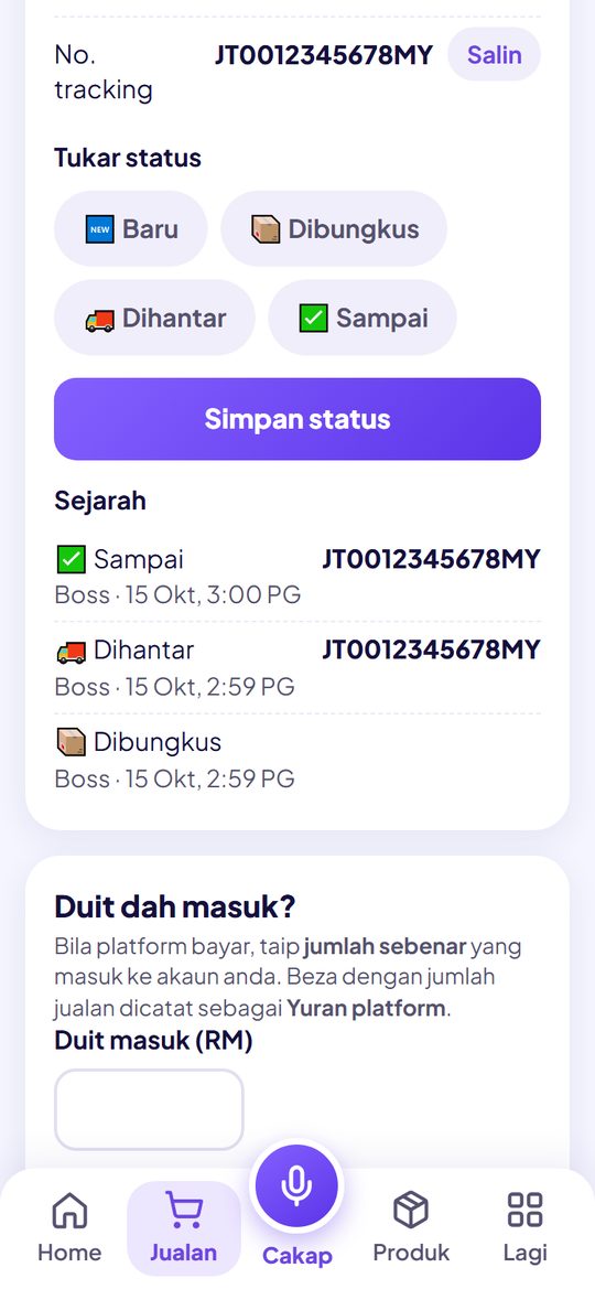 Status pesanan dan no. tracking