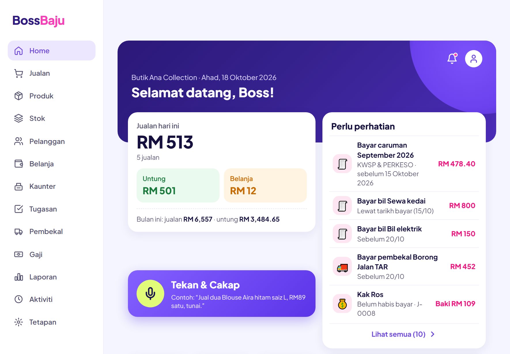 BossBaju di tablet