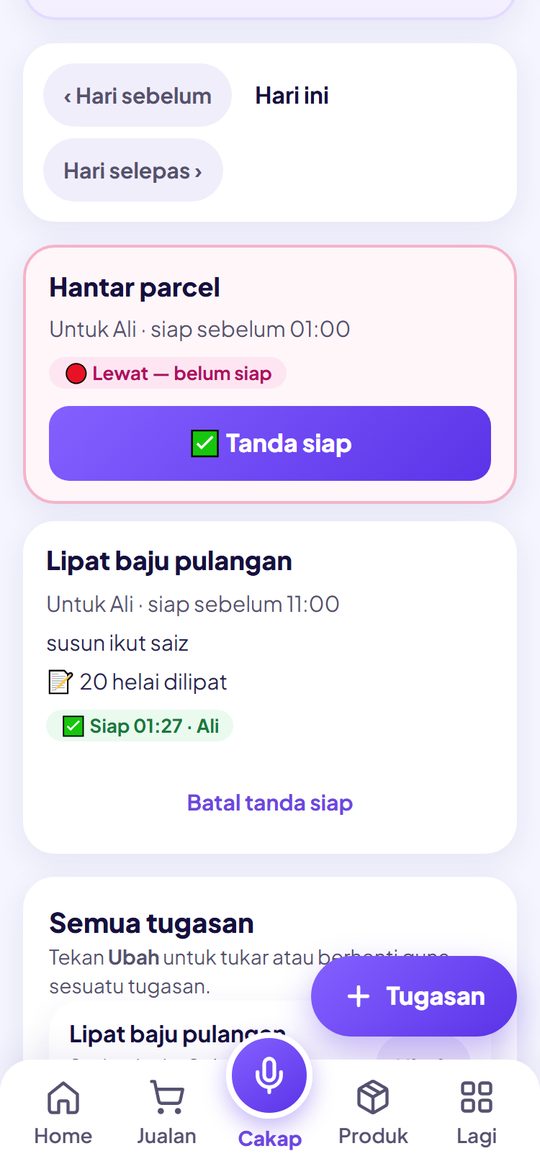 Tugasan harian staf, lewat